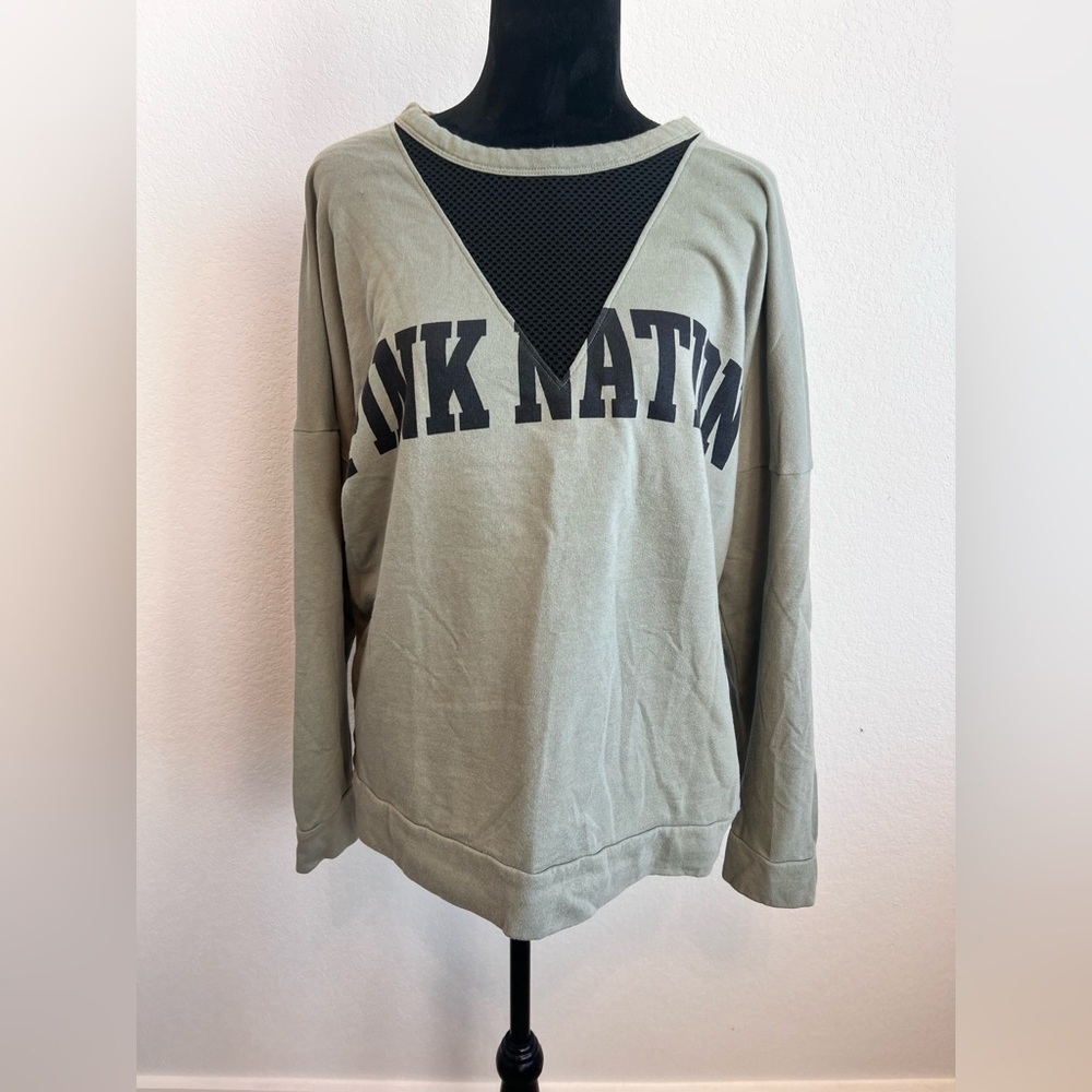 Pink by VS Mesh V-neck Sweatshirt in Olive Green size Large